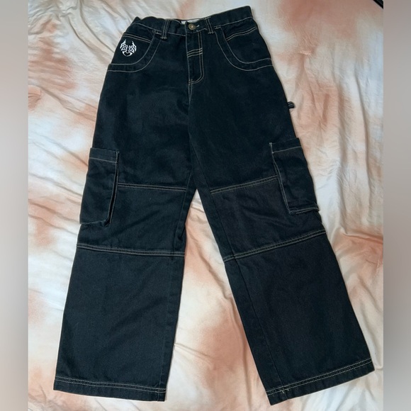 Urban Pipeline UP Embroidered Y2K Raver Skater Style Cargo Jeans Size 14R [F-4] - Picture 9 of 11